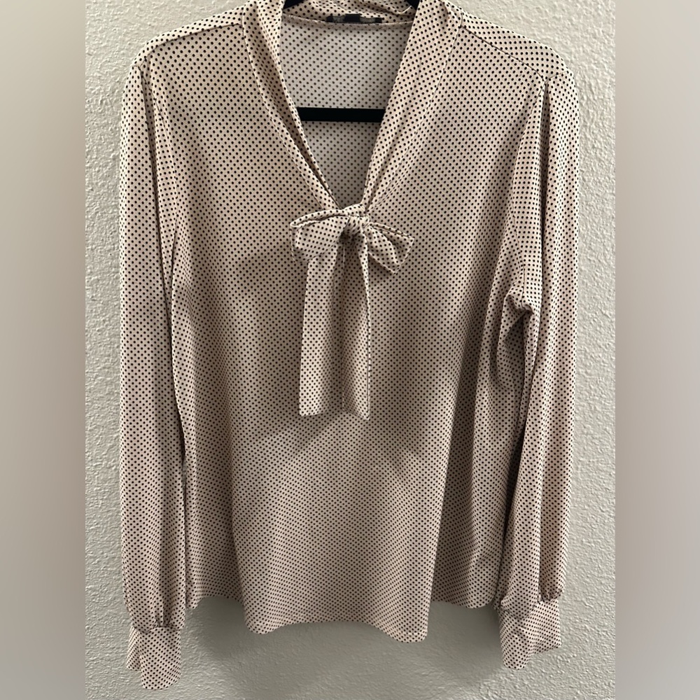 Adrianna Papell Womens Pink Black Polka Dot Long Sleeve Blouse Top Size Large